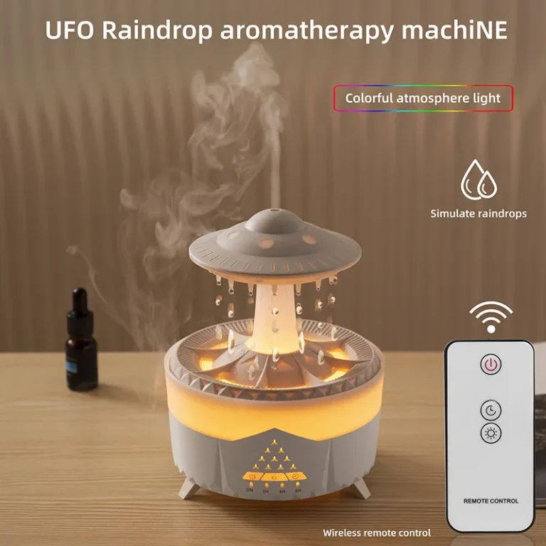 AuroraMist 7-Color LED Rain Cloud Night Light Humidifier with Essential Oil Aromatherapy Diffuser & Raining Water Drop Sound