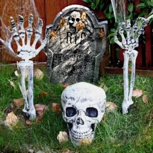 Realistic Halloween Skeleton Yard Decor - Skull & Crossbones Props for Spooky Outdoor Graveyard Decorations