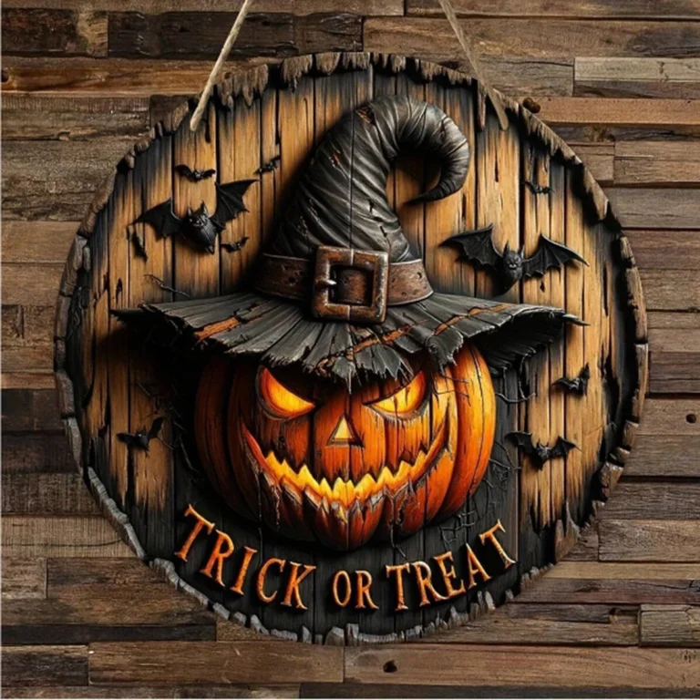 Retro Pumpkin Head Halloween Wooden Wreath - Horror Art Decoration for Home & Garden