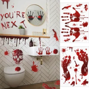 Halloween Horror Bloodstain Wall & Window Stickers: Handprint, Footprint, Skull Decorations