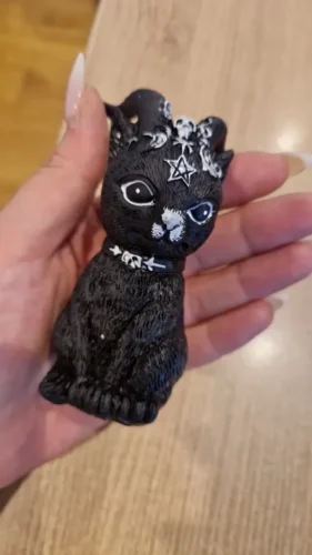 Mysterious Black Cat Witch Figurine - Hand-Painted Halloween Desk Decor photo review