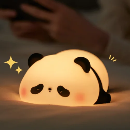 Cute Panda LED Night Light - USB Rechargeable Silicone Lamp for Kids' Bedroom Decor & Gifts