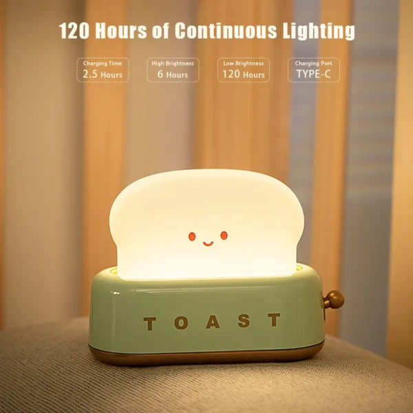 Adorable Bread Toast LED Night Light - Kawaii Cartoon Table Lamp with Timer