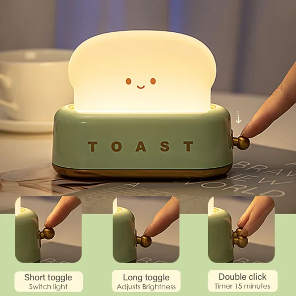 Adorable Bread Toast LED Night Light - Kawaii Cartoon Table Lamp with Timer