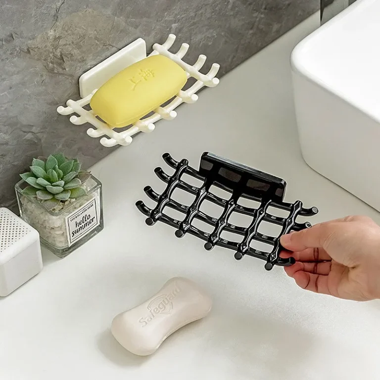 Elegant Wall-Mounted Soap Box with Drainage & Hooks - No-Punch Installation for Luxury Bathrooms