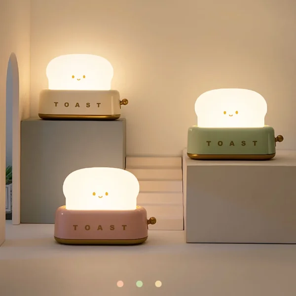 Adorable Bread Toast LED Night Light - Kawaii Cartoon Table Lamp with Timer