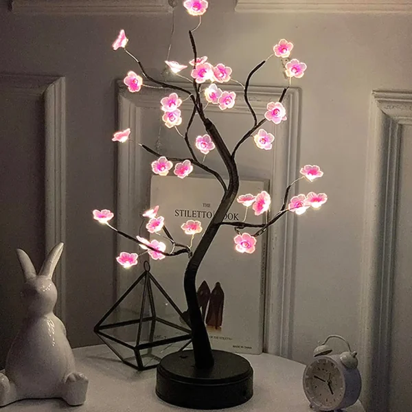 Cherry Blossom LED Bonsai Tree Lamp: USB/Battery Powered Touch Night Light