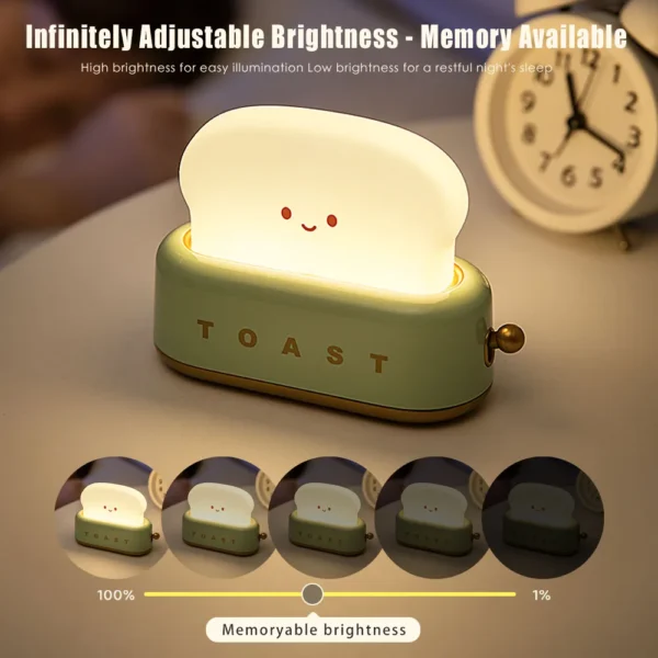 Adorable Bread Toast LED Night Light - Kawaii Cartoon Table Lamp with Timer