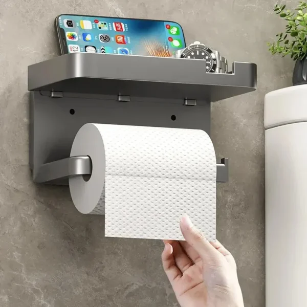 Multi-Functional Plastic Toilet Paper Holder & Kitchen Towel Rack with Phone and Spice Storage