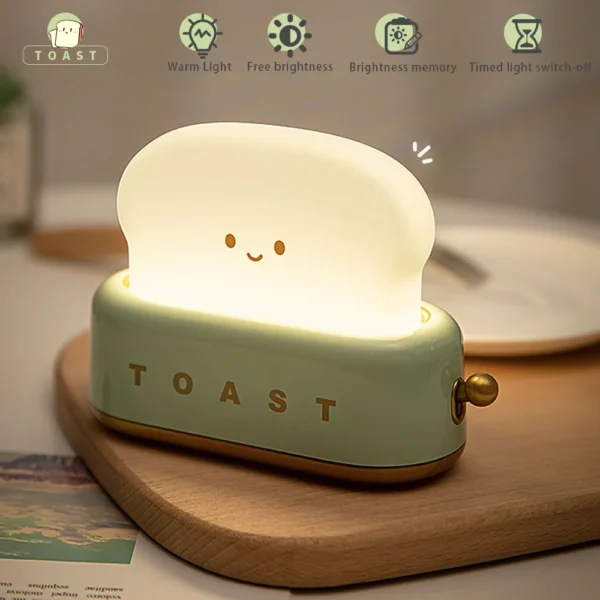 Adorable Bread Toast LED Night Light - Kawaii Cartoon Table Lamp with Timer