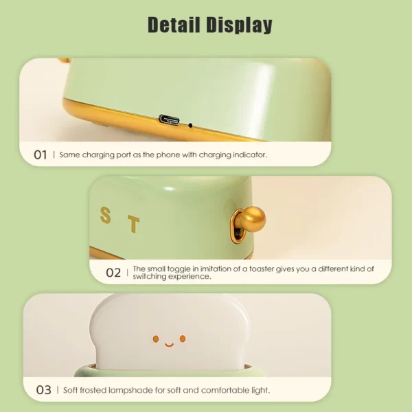 Adorable Bread Toast LED Night Light - Kawaii Cartoon Table Lamp with Timer