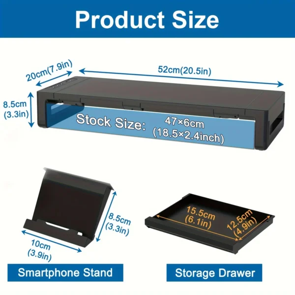 Monitor Stand Riser, With USB3.0 Foldable, Height Adjustable Computer Stand, Desk Shelf Riser with Storage Drawer & Tablet Phone