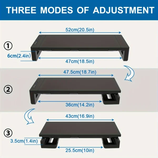 Monitor Stand Riser, With USB3.0 Foldable, Height Adjustable Computer Stand, Desk Shelf Riser with Storage Drawer & Tablet Phone