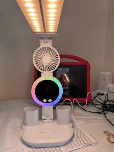 Rechargeable LED Desk Lamp with Fan and Clock — Adjustable Reading Light & Night Lamp photo review
