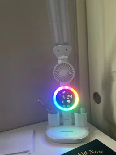Rechargeable LED Desk Lamp with Fan and Clock — Adjustable Reading Light & Night Lamp photo review