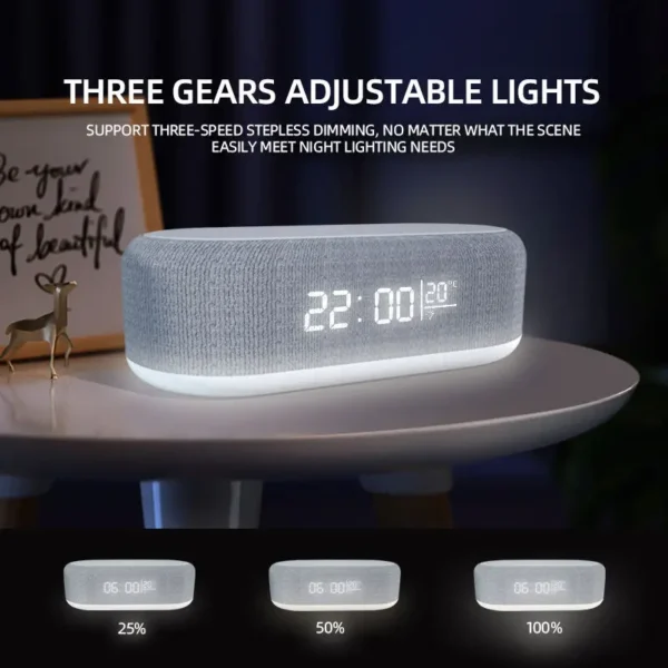 All-in-One 15W Fast Wireless Charger Dock: Alarm Clock, LED Light, Thermometer & Earphone Holder