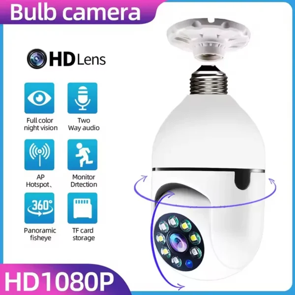 MP E27 Indoor WiFi Camera Bulb - Automatic Human Tracking, Full-Color Night Vision