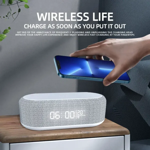 All-in-One 15W Fast Wireless Charger Dock: Alarm Clock, LED Light, Thermometer & Earphone Holder