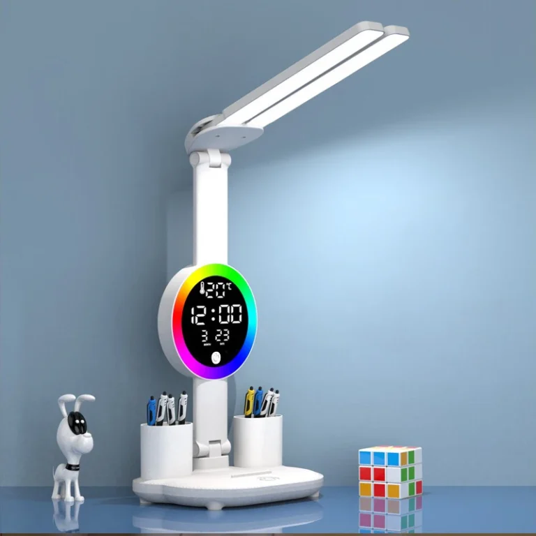 Rechargeable LED Desk Lamp with Fan and Clock — Adjustable Reading Light & Night Lamp
