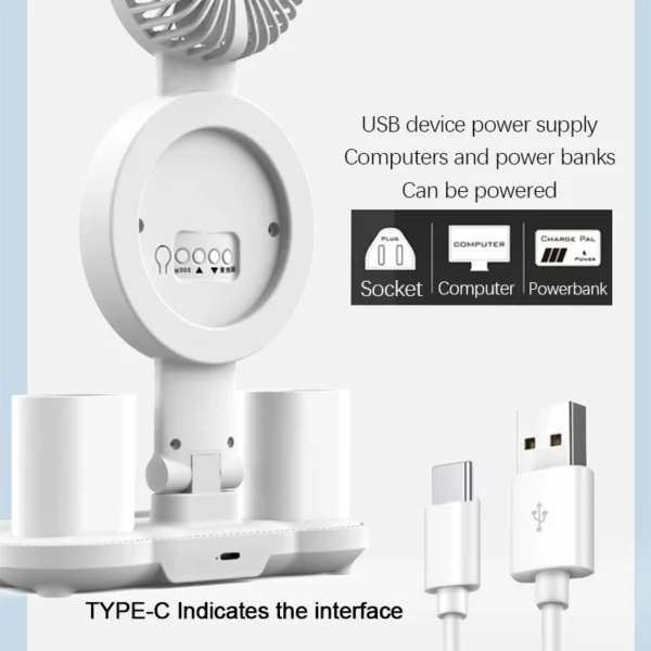 Rechargeable LED Desk Lamp with Fan and Clock — Adjustable Reading Light & Night Lamp