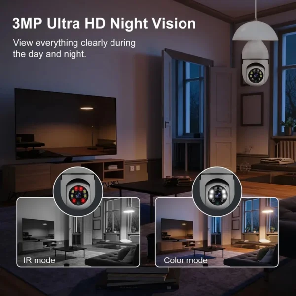 MP E27 Indoor WiFi Camera Bulb - Automatic Human Tracking, Full-Color Night Vision