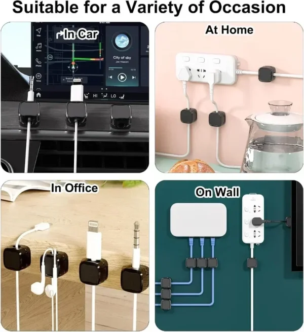 Mini Magnetic Cable Clips - Self-Adhesive Cord Holders for Home & Office
